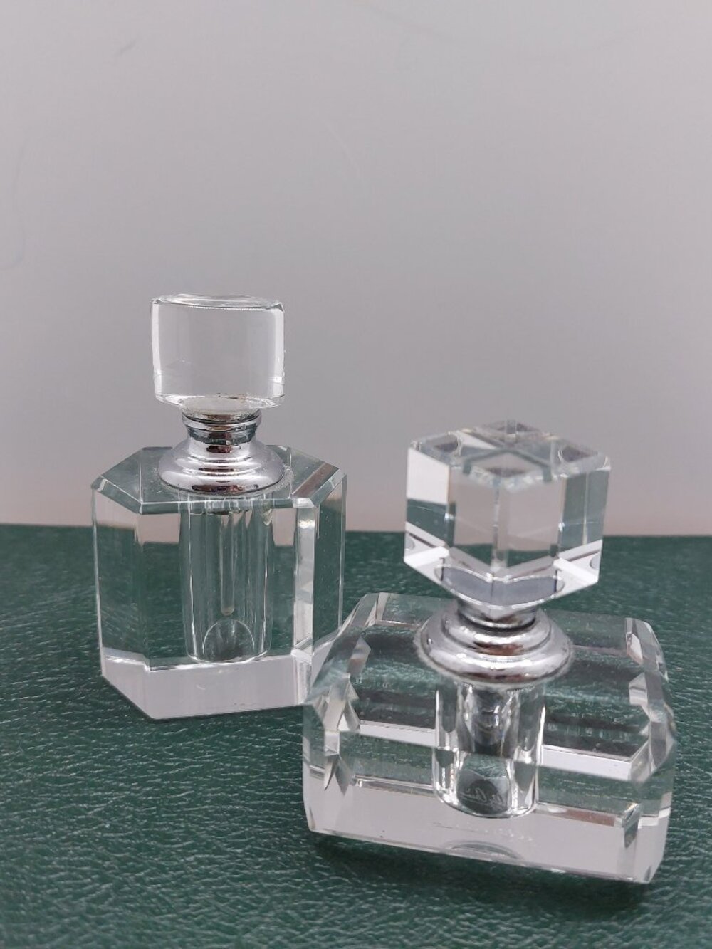 2  Small Vintage Clear Crystal Glass Perfume Bottles Oleg Cassini